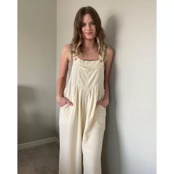 imageluvamia Jumpsuits for Women Casual Loose Wide Leg Boho Overall Jumpsuit Baggy Summer Outfits with Pockets Bib OverallsVanilla Ice