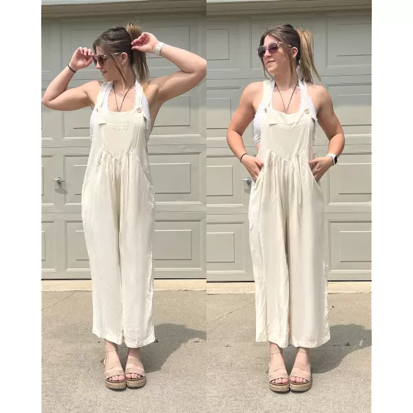 imageluvamia Jumpsuits for Women Casual Loose Wide Leg Boho Overall Jumpsuit Baggy Summer Outfits with Pockets Bib OverallsVanilla Ice