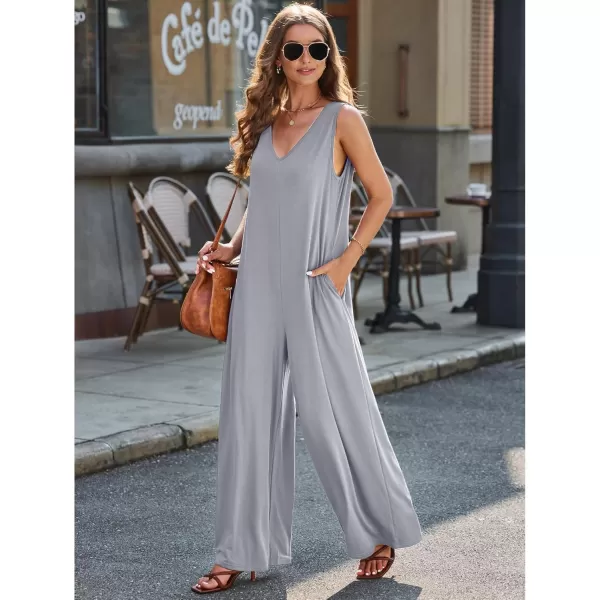 imageluvamia Jumpsuits for Women Causal Sleeveless Wide Leg Overall Jumpsuit Baggy Loose Onesie Jumpers With Pockets Lounge