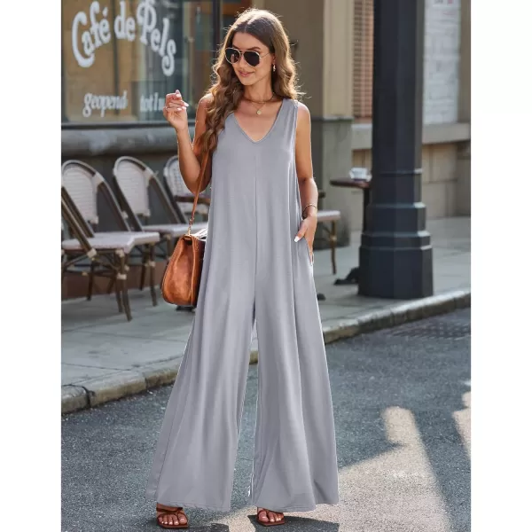 imageluvamia Jumpsuits for Women Causal Sleeveless Wide Leg Overall Jumpsuit Baggy Loose Onesie Jumpers With Pockets Lounge