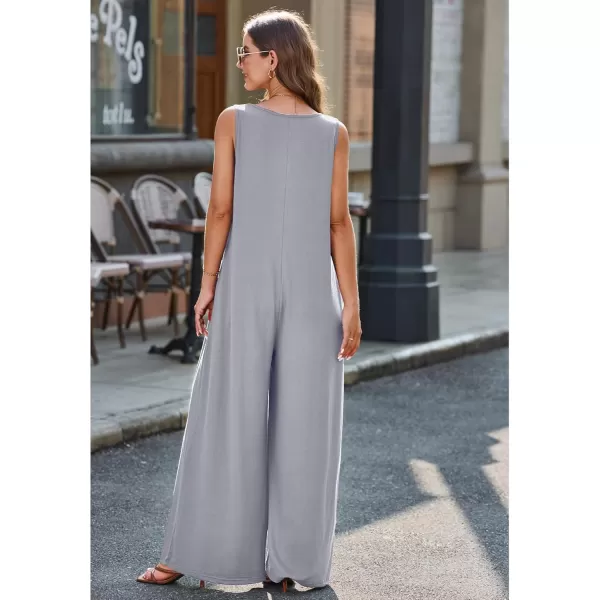 imageluvamia Jumpsuits for Women Causal Sleeveless Wide Leg Overall Jumpsuit Baggy Loose Onesie Jumpers With Pockets Lounge