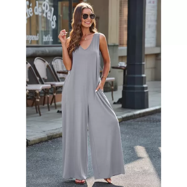 imageluvamia Jumpsuits for Women Causal Sleeveless Wide Leg Overall Jumpsuit Baggy Loose Onesie Jumpers With Pockets Lounge