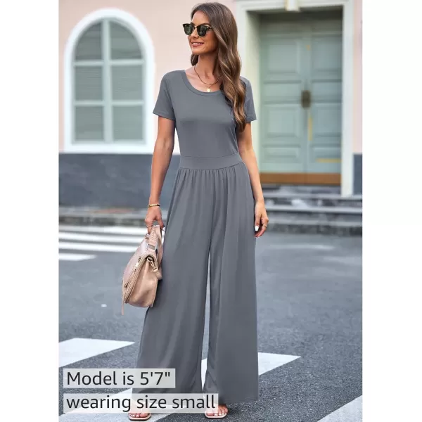 imageluvamia Jumpsuits for Women Causal Wide Leg Overall Jumpsuit Baggy Loose Short Sleeves Onesie Jumpers Comfy StretchyGray