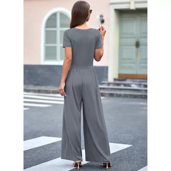 imageluvamia Jumpsuits for Women Causal Wide Leg Overall Jumpsuit Baggy Loose Short Sleeves Onesie Jumpers Comfy StretchyGray