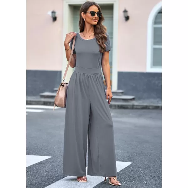 imageluvamia Jumpsuits for Women Causal Wide Leg Overall Jumpsuit Baggy Loose Short Sleeves Onesie Jumpers Comfy StretchyGray