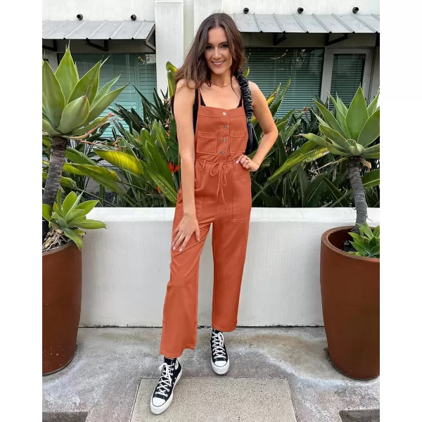 imageluvamia Jumpsuits for Women Dressy Casual Overalls Loose Fit Straight Leg Button Down Self Tied With PocketsFlamingo Orange