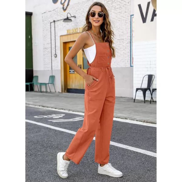 imageluvamia Jumpsuits for Women Dressy Casual Overalls Loose Fit Straight Leg Button Down Self Tied With PocketsFlamingo Orange