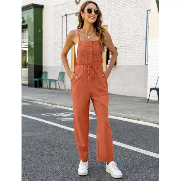 imageluvamia Jumpsuits for Women Dressy Casual Overalls Loose Fit Straight Leg Button Down Self Tied With PocketsFlamingo Orange