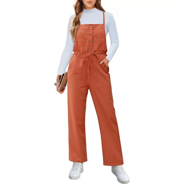 imageluvamia Jumpsuits for Women Dressy Casual Overalls Loose Fit Straight Leg Button Down Self Tied With PocketsFlamingo Orange