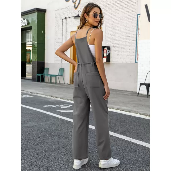 imageluvamia Jumpsuits for Women Dressy Casual Overalls Loose Fit Straight Leg Button Down Self Tied With PocketsGray