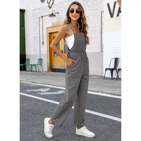 imageluvamia Jumpsuits for Women Dressy Casual Overalls Loose Fit Straight Leg Button Down Self Tied With PocketsGray