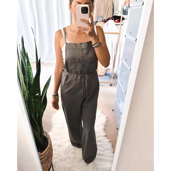 imageluvamia Jumpsuits for Women Dressy Casual Overalls Loose Fit Straight Leg Button Down Self Tied With PocketsGray