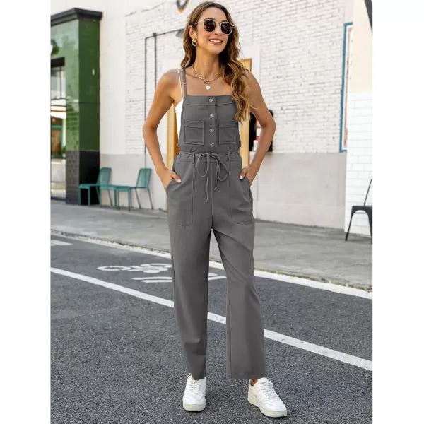 imageluvamia Jumpsuits for Women Dressy Casual Overalls Loose Fit Straight Leg Button Down Self Tied With PocketsGray