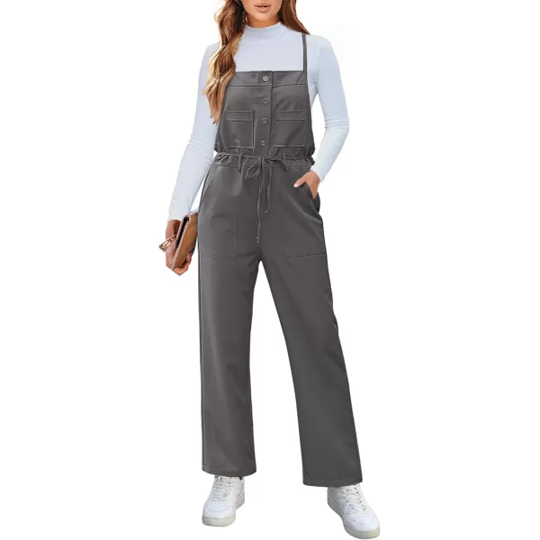 imageluvamia Jumpsuits for Women Dressy Casual Overalls Loose Fit Straight Leg Button Down Self Tied With PocketsGray