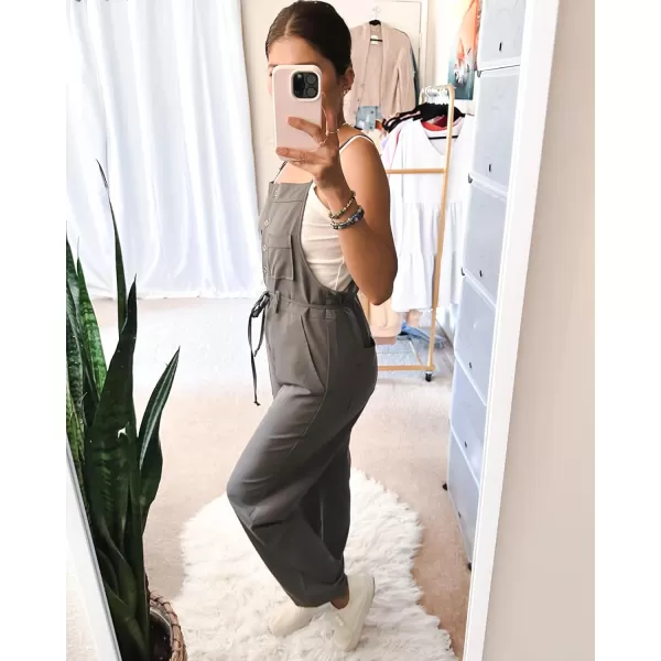 imageluvamia Jumpsuits for Women Dressy Casual Overalls Loose Fit Straight Leg Button Down Self Tied With PocketsGray