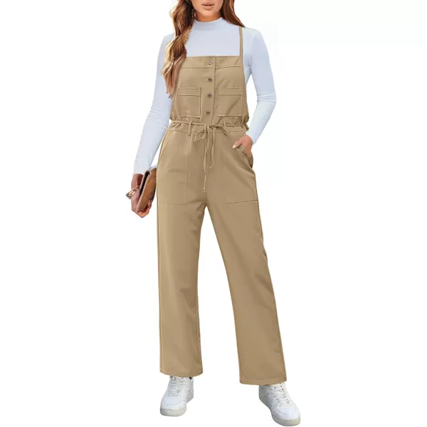 imageluvamia Jumpsuits for Women Dressy Casual Overalls Loose Fit Straight Leg Button Down Self Tied With PocketsKhaki