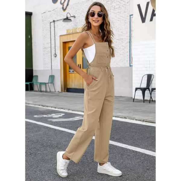 imageluvamia Jumpsuits for Women Dressy Casual Overalls Loose Fit Straight Leg Button Down Self Tied With PocketsKhaki