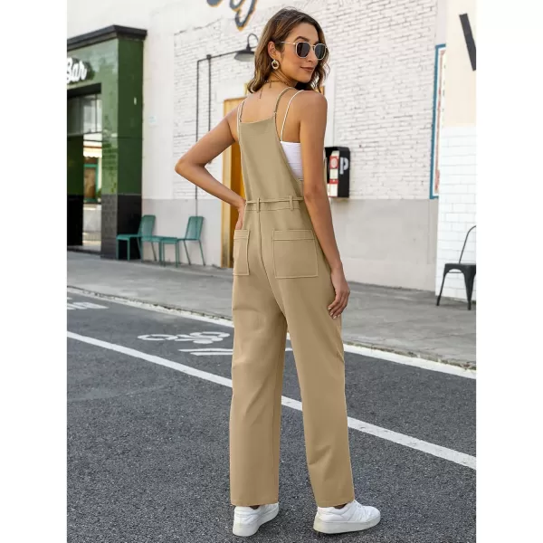 imageluvamia Jumpsuits for Women Dressy Casual Overalls Loose Fit Straight Leg Button Down Self Tied With PocketsKhaki