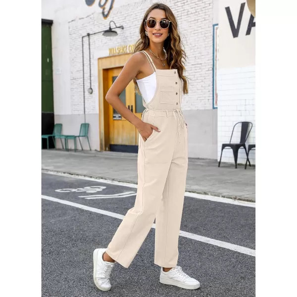 imageluvamia Jumpsuits for Women Dressy Casual Overalls Loose Fit Straight Leg Button Down Self Tied With PocketsPearled Ivory