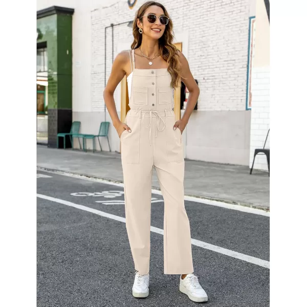 imageluvamia Jumpsuits for Women Dressy Casual Overalls Loose Fit Straight Leg Button Down Self Tied With PocketsPearled Ivory