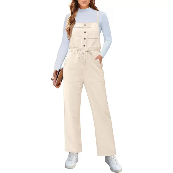 imageluvamia Jumpsuits for Women Dressy Casual Overalls Loose Fit Straight Leg Button Down Self Tied With PocketsPearled Ivory