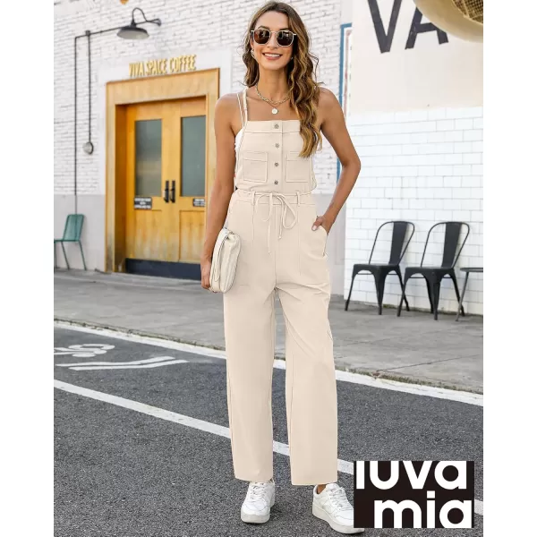 imageluvamia Jumpsuits for Women Dressy Casual Overalls Loose Fit Straight Leg Button Down Self Tied With PocketsPearled Ivory