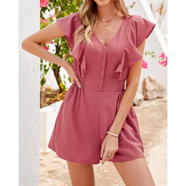 imageluvamia Rompers for Women Dressy Casual Ruffle Button Down Smocked Waist Flowy Short Jumpsuits Summer Vacation RomperDusty Rose