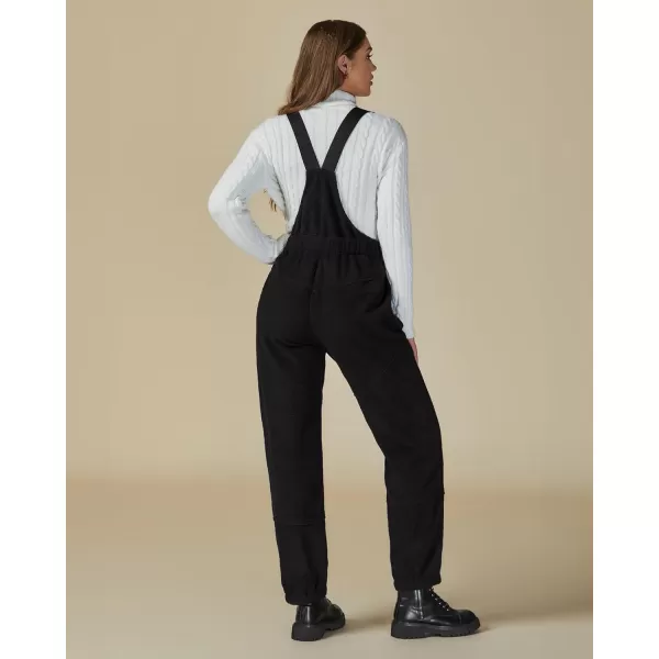 imageluvamia Sherpa Overalls for Women Loose Fit Winter Fuzzy Fleece Warm Bib Pocket Adjustable Jogger Baggy Overall JumpsuitBlack