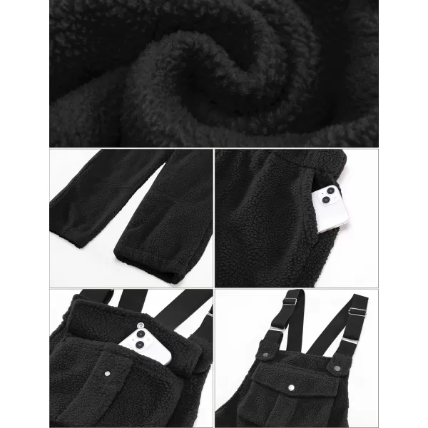 imageluvamia Sherpa Overalls for Women Loose Fit Winter Fuzzy Fleece Warm Bib Pocket Adjustable Jogger Baggy Overall JumpsuitBlack