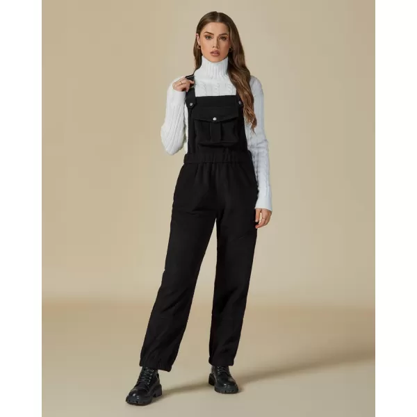 imageluvamia Sherpa Overalls for Women Loose Fit Winter Fuzzy Fleece Warm Bib Pocket Adjustable Jogger Baggy Overall JumpsuitBlack
