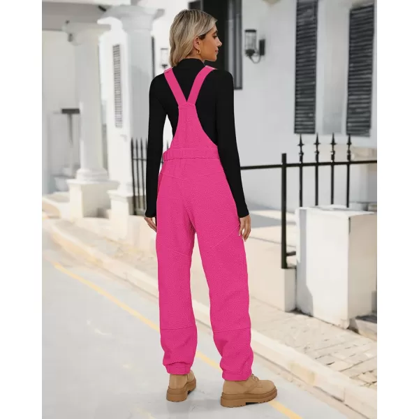 imageluvamia Sherpa Overalls for Women Loose Fit Winter Fuzzy Fleece Warm Bib Pocket Adjustable Jogger Baggy Overall JumpsuitHot Pink