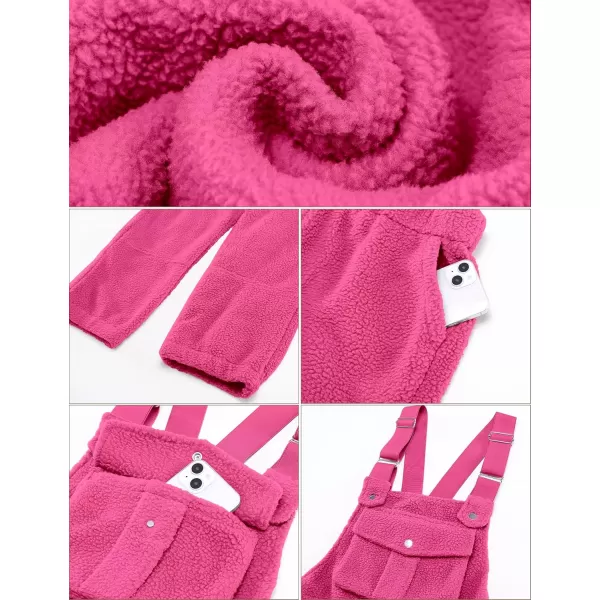 imageluvamia Sherpa Overalls for Women Loose Fit Winter Fuzzy Fleece Warm Bib Pocket Adjustable Jogger Baggy Overall JumpsuitHot Pink