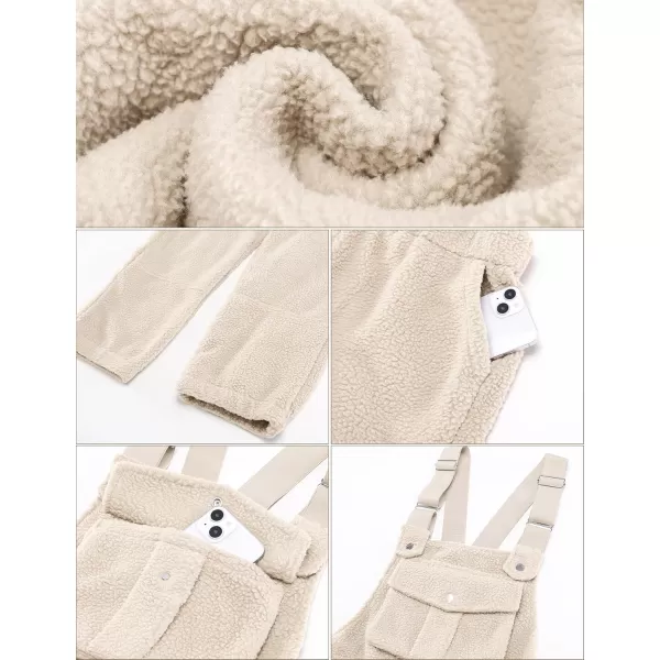 imageluvamia Sherpa Overalls for Women Loose Fit Winter Fuzzy Fleece Warm Bib Pocket Adjustable Jogger Baggy Overall JumpsuitLight Beige