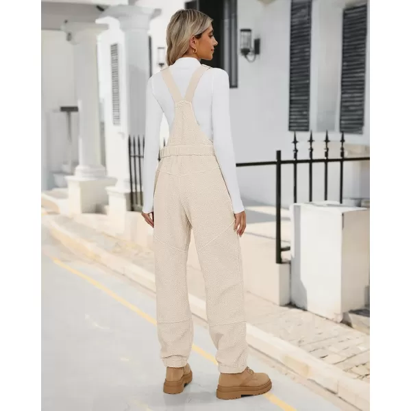 imageluvamia Sherpa Overalls for Women Loose Fit Winter Fuzzy Fleece Warm Bib Pocket Adjustable Jogger Baggy Overall JumpsuitLight Beige