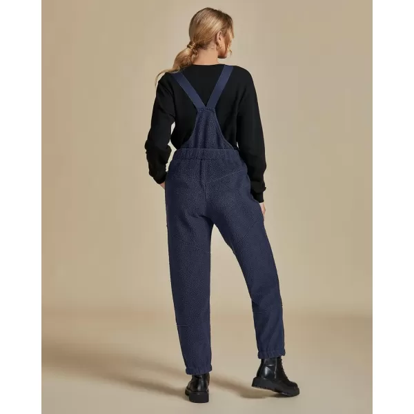 imageluvamia Sherpa Overalls for Women Loose Fit Winter Fuzzy Fleece Warm Bib Pocket Adjustable Jogger Baggy Overall JumpsuitNavy Blue