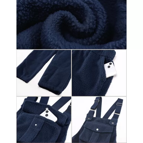 imageluvamia Sherpa Overalls for Women Loose Fit Winter Fuzzy Fleece Warm Bib Pocket Adjustable Jogger Baggy Overall JumpsuitNavy Blue