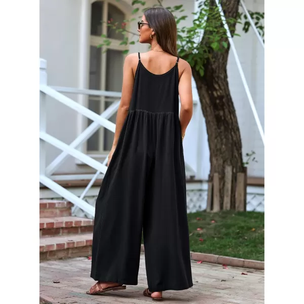 imageluvamia Wide Leg Jumpsuits for Women Sleeveless Baggy Casual Summer Flowy Loose Spaghetti Strap Jumpsuit with PocketsBlack