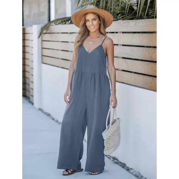 imageluvamia Wide Leg Jumpsuits for Women Sleeveless Baggy Casual Summer Flowy Loose Spaghetti Strap Jumpsuit with PocketsGray