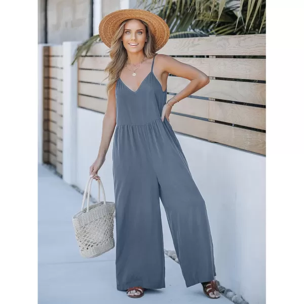 imageluvamia Wide Leg Jumpsuits for Women Sleeveless Baggy Casual Summer Flowy Loose Spaghetti Strap Jumpsuit with PocketsGray