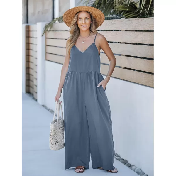 imageluvamia Wide Leg Jumpsuits for Women Sleeveless Baggy Casual Summer Flowy Loose Spaghetti Strap Jumpsuit with PocketsGray