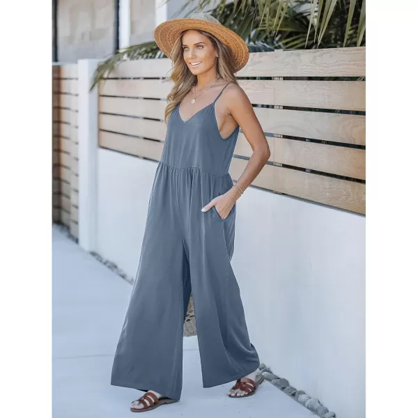 imageluvamia Wide Leg Jumpsuits for Women Sleeveless Baggy Casual Summer Flowy Loose Spaghetti Strap Jumpsuit with PocketsGray