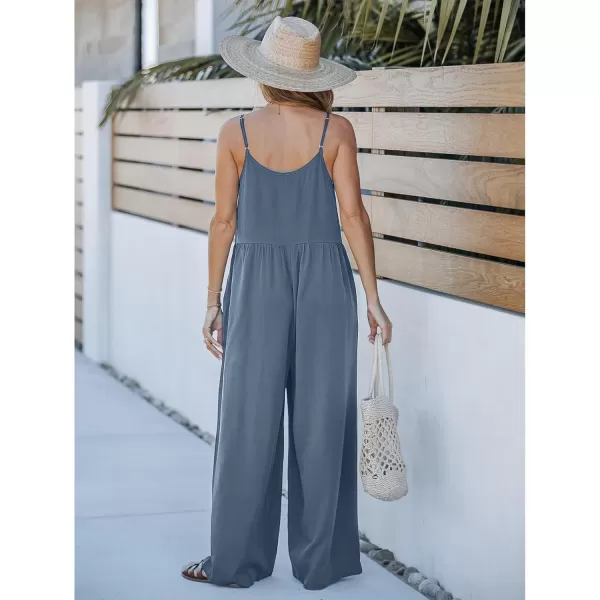 imageluvamia Wide Leg Jumpsuits for Women Sleeveless Baggy Casual Summer Flowy Loose Spaghetti Strap Jumpsuit with PocketsGray