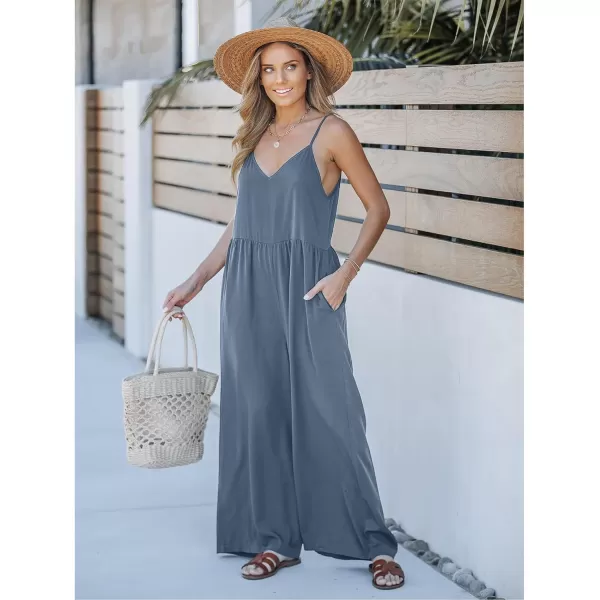 imageluvamia Wide Leg Jumpsuits for Women Sleeveless Baggy Casual Summer Flowy Loose Spaghetti Strap Jumpsuit with PocketsGray