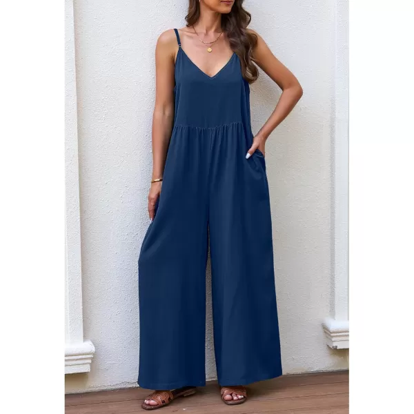 imageluvamia Wide Leg Jumpsuits for Women Sleeveless Baggy Casual Summer Flowy Loose Spaghetti Strap Jumpsuit with PocketsNavy Blue