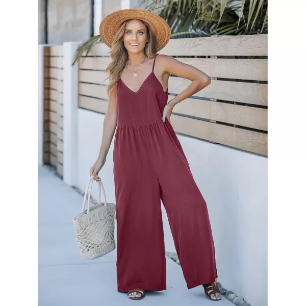 imageluvamia Wide Leg Jumpsuits for Women Sleeveless Baggy Casual Summer Flowy Loose Spaghetti Strap Jumpsuit with PocketsWine Red