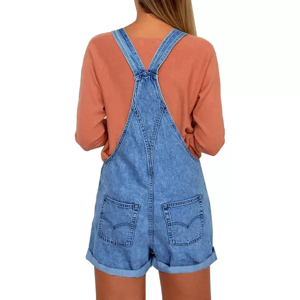 imageluvamia Womens Casual Adjustable Strap Cuffed Hem Denim Bib Overalls Shorts RomperAfresh Bright Blue
