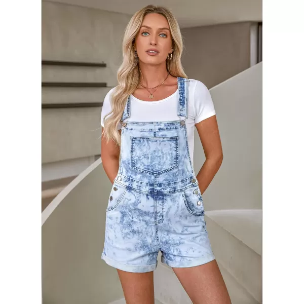 imageluvamia Womens Casual Adjustable Strap Cuffed Hem Denim Bib Overalls Shorts RomperCloud Blue