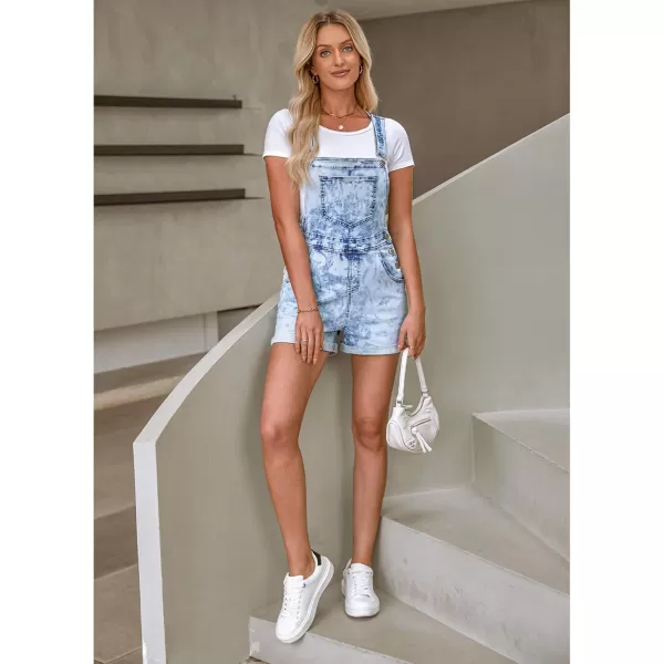 imageluvamia Womens Casual Adjustable Strap Cuffed Hem Denim Bib Overalls Shorts RomperCloud Blue