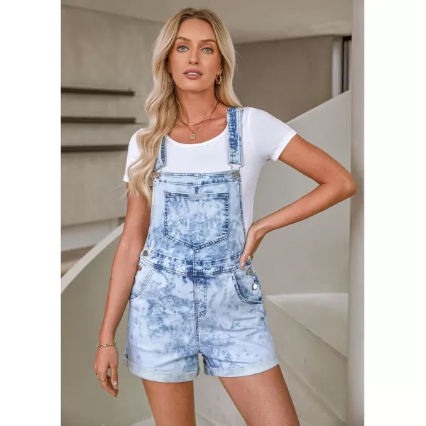 imageluvamia Womens Casual Adjustable Strap Cuffed Hem Denim Bib Overalls Shorts RomperCloud Blue