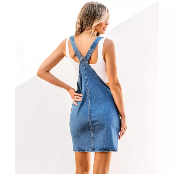 imageluvamia Womens Casual Straps Denim Overall Pinafore Dress with Pockets 2024Blue